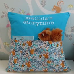 Teal Squirrel Storytime Cushion