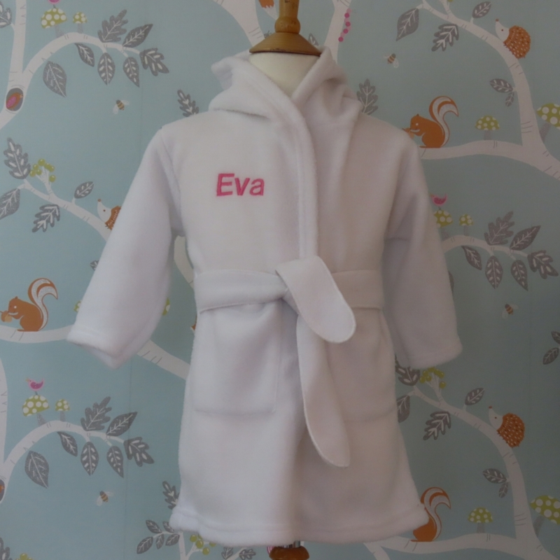 Personalised Soft Baby Dressing Gown In White