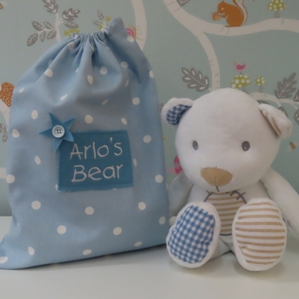 Blue Bear in Personalised Bag