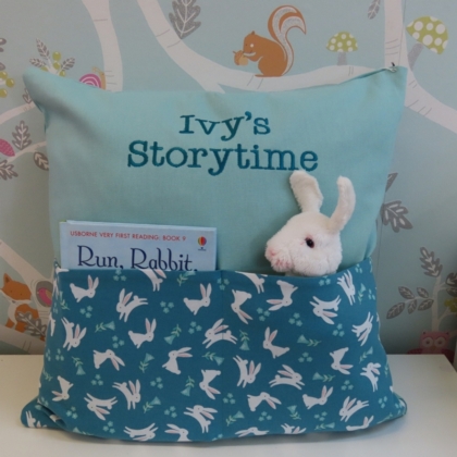 Teal Bunnies Storytime Cushion